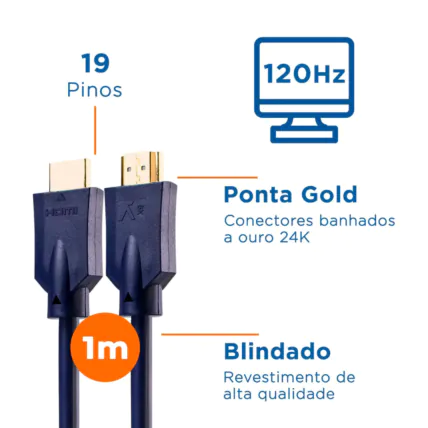 Cabo HDMI 2.0 Aquário 4K05 4K 3D 19 Pinos - 5 metros