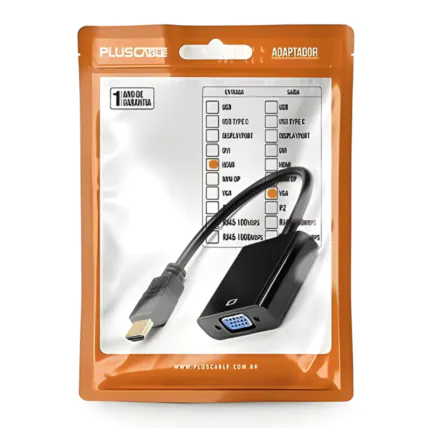 Cabo Adaptador HDMI PlusCable ADP-HDMIVGA10BK Macho para VGA Fêmea