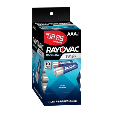 Pilha Alcalina Rayovac 2X2 AAA Tubo Com 32 Pilhas
