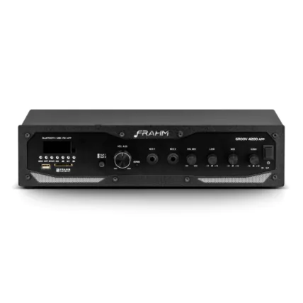 Amplificador Profissional Frahm Gr 4200 visto de frente, produto para som ambiente vendido no atacado.