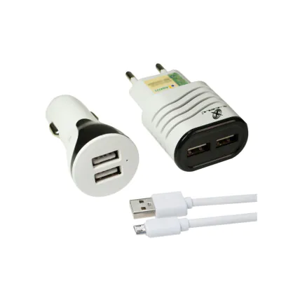 Carregador Veicular + Cabo Usb X-Cell Xc-Kt-09 - Branco E Preto