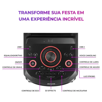 388180 - Caixa de Som Torre Aiwa T1W-02 1600W Bluetooth