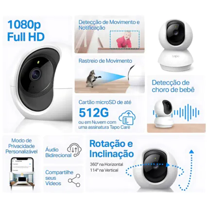 Câmera Wifi TP-Link Tapo TC70 360° Full HD Pan/Tilt