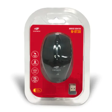 Mouse Sem Fio Recarregável C3Tech M-BT30BK Dual Mode Preto