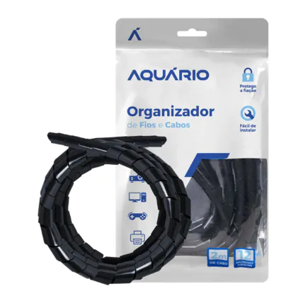 Organizador de Fios e Cabos Espiral Aquário 12mm x 2m – Preto