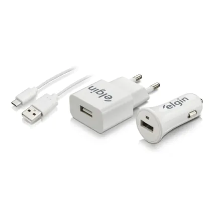 Kit Carregadores Veicular Elgin USB com Cabos de 1M