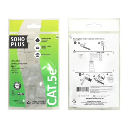 Conector RJ45 CAT.5E - Pacote c/ 10 Unidades