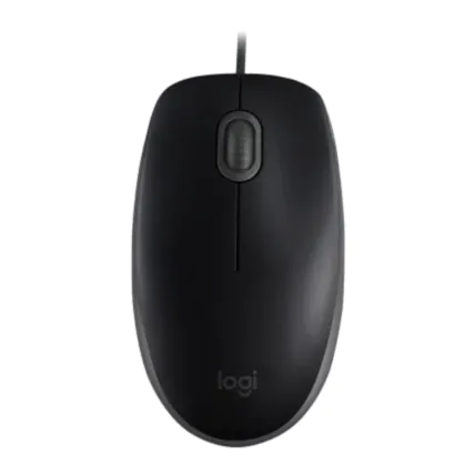 Mouse Otico Logitech M110 USB Silent Preto visto de frente, disponível para compra em atacado pela distribuidora