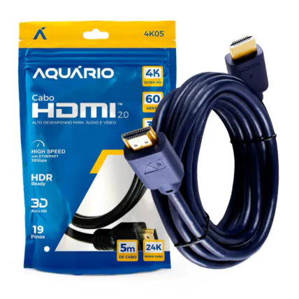 Cabo HDMI 2.0 Aquário 4K05 4K 3D 19 Pinos - 5 metros - 01